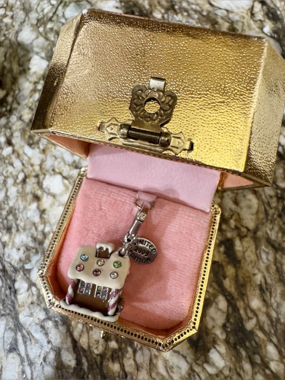 Juicy Couture Pink and Gold Gingerbread House Charm Bracelet Pendant Vintage Y2K